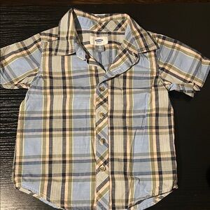 Old Navy Blue and Tan Plaid Button-Down Shirt